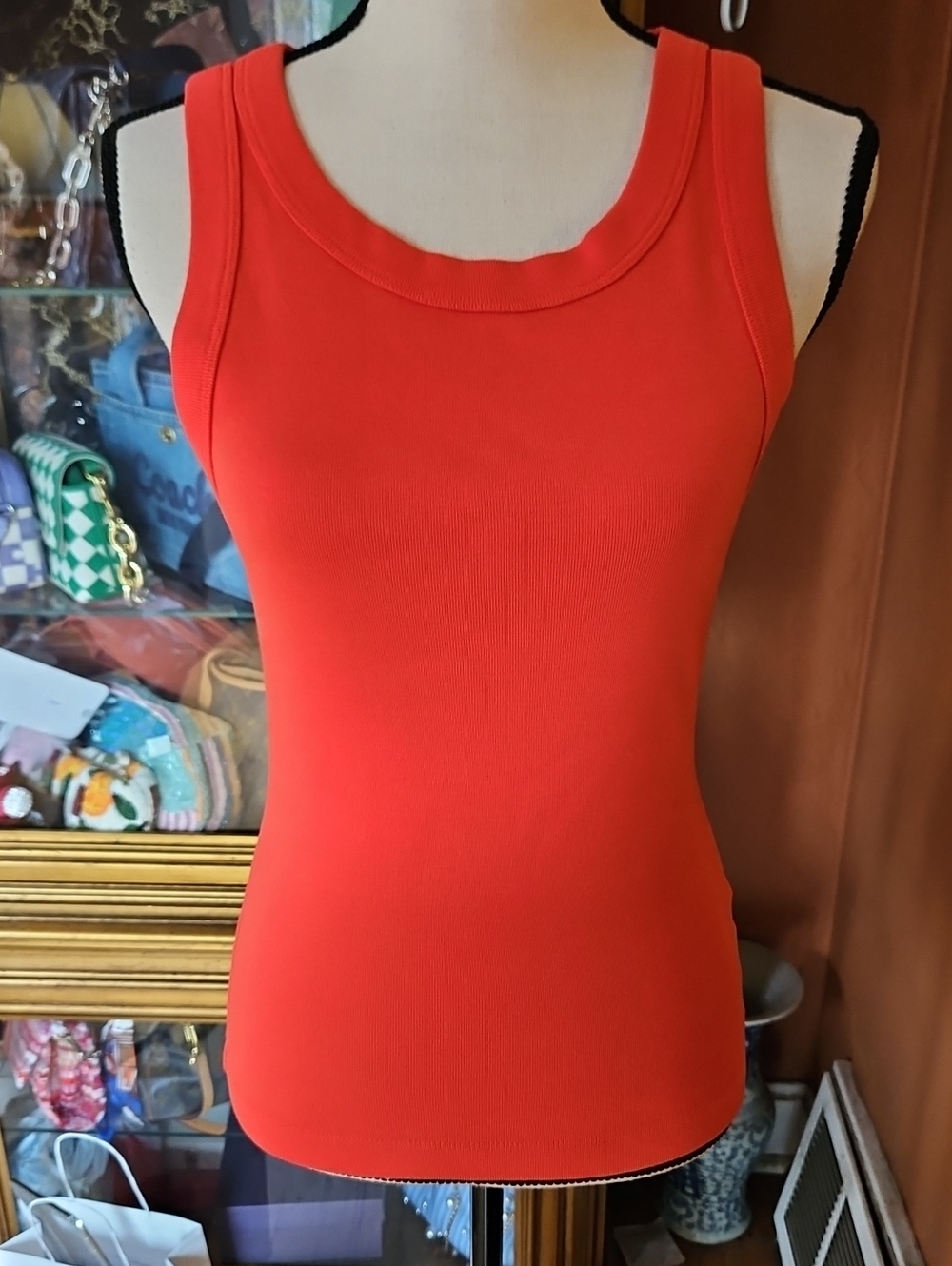 Michael Stars Orange-Red Ribbed Tank Size S